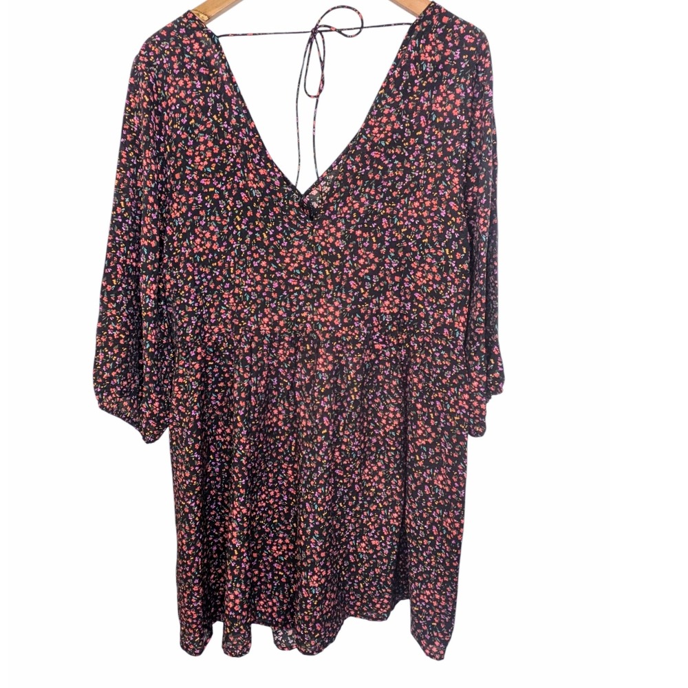 H&M‎ Ditsy floral airy babydoll dress black Cottage Cowgirl Whimsigoth women's L